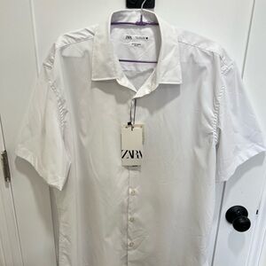 Zara Men's Crisp White Button Down Shirt Active Fabric Casual Men’s Size XL